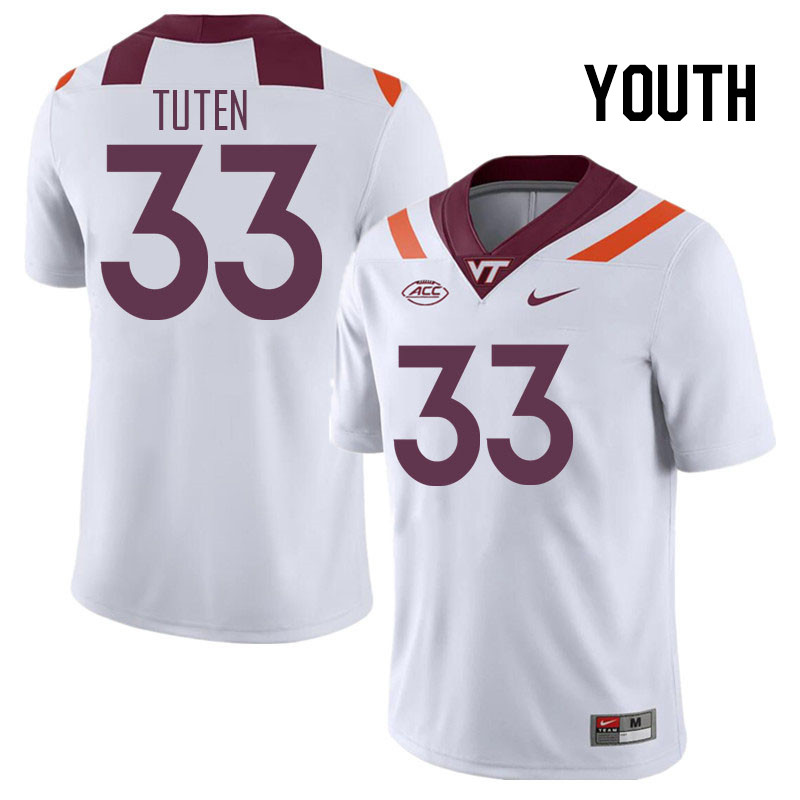 Youth #33 Bhayshul Tuten Virginia Tech Hokies College Football Jerseys Stitched Sale-White - Click Image to Close